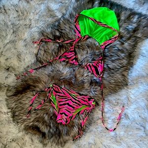 Neon Tiger Print Rave Wear with hood and mesh bottoms